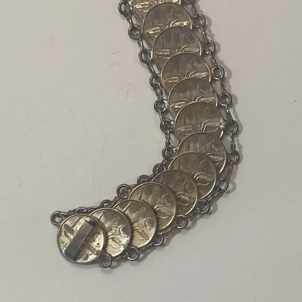 Vintage Tone Silver & Gold Coin Bracelet Handmade 20 Coins The Five Cents